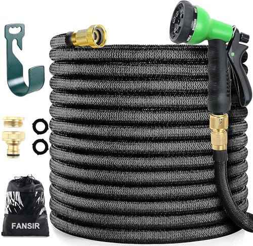 FANSIR Manguera de jardín, tubo de agua de 30 m, con 8 modos, pistola de pulverización, flexible, ligera, antitorsión, duradera y retráctil (100 pies)