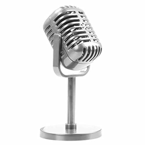 INTCHE Classic Retro Dynamic Vocal Microphone Vintage Mic Universal Stand for Live Performance Karaoke Studio Recording Silver Durable Easy to Use
