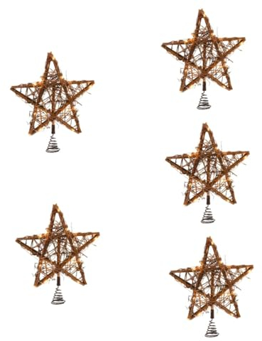 HOMSFOU 5 Sätze Pentagrammlampe Aus Baumrattan Beleuchteter Baumwipfelstern Bauernhaus-baumspitze Stern-baumspitze Aus Rattan Weihnachtsstern-baumspitze Hölzern 3D Baumrebe Sternenbaum