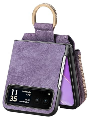 Funda COQUE Motorola RAZR 40,Funda de Cuero Plegable magnética para teléfono móvil con Ranura para Tarjeta y Billetera con Cremallera para Motorola RAZR 40-Morado