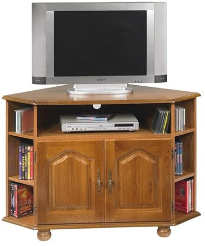 ACTUAL DIFFUSION Meuble TV d'angle 42 Pouces Chêne 9 Niches 2 Portes L 114 H 77 P 77 cm