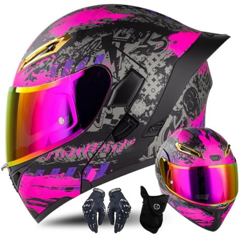 Modularer Motorradhelm Mit Handschuhen Und Gesichtsschutz, Flip Up Helm Erwachsener Motorradhelm Mit Doppelvisier, ECE-geprüfter Helm Für Männer Und Frauen