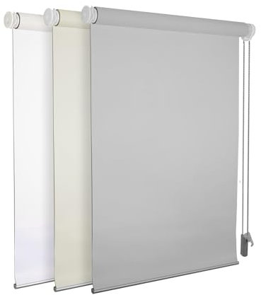 No Drill No Tools 100% Blackout Roller Shade | UV Protection | Easy-Care Fabric | Roller Blind for Windows & Doors | Pull Down Window Shade - Grey (27.5 W x 75 H)