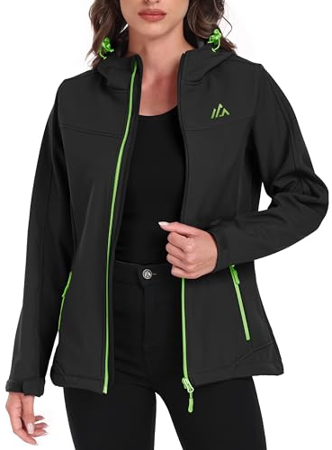 ATLASLAVA Softshelljacke Damen mit Kapuze Regenjacke Fleecejacke Wanderjacke Gefüttert Jacken Outdoor Wandern Schwarzgrün M