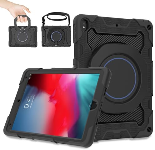 ROISKIN iPad Air 3rd Generation Case 2019: Heavy Duty Cover for iPad Pro 10.5 Case 2017 with 360° Rotating Stand & Pen Holder & Shoulder Strap for Kids Boys Girls, Black