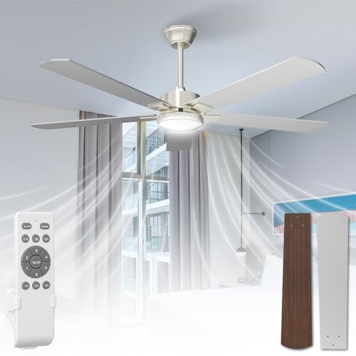 Airwit 132cm Grand Ventilateur Plafond avec Lumiere Double Face Pale, Ventilateur Plafond Silencieux avec Telecommande pour Chambre Salon, 6 Vitesses (Montage Suspendu-5 Pales)