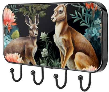 etoenbrc Patères murales motif kangourous de la jungle - 4 crochets en fer pour accrocher des manteaux, porte-manteaux décoratifs pour le mur, très résistants pour vêtements, sacs, clés