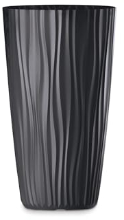 Tecnokit Plana vaso alto cilindrico Sahara High, in polipropilene, fioriera da esterno interno, sottovaso estraibile incluso, vaso per piante, effetto 3D, dimensioni cm 35x60 h (ANTRACITE)