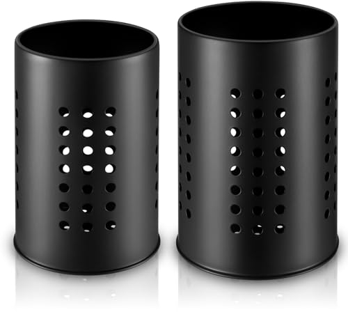 GSrenyu Kitchen Utensils Holder for Countertop,Stainless Steel Black Utensils Caddy,Farmhouse Stylish Organizer and Kitchen Decor Utensil Crock,Gift for New House New Apartment,Pack of 2