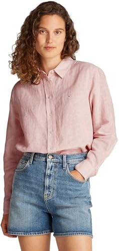 Tommy Jeans Damen Hemd Linen Relaxed Fit, Mehrfarbig (Precious Pink/Stripe), XL