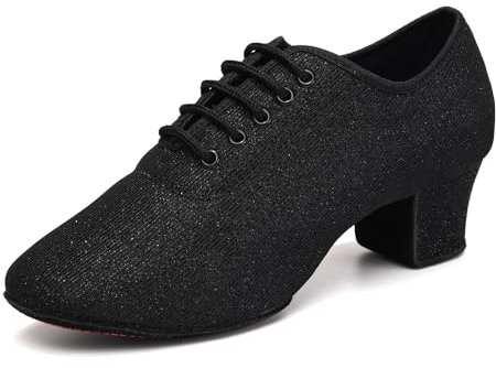 YCALCP Scarpe da Ballo Latino da Donna a Punta Chiusa Nere con Lacci Salsa Tango Pratica Scarpe da Allenamento Tacco 5cm, 37.5EU