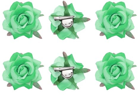 sourcing map 6 Pcs Rose Flower Hair Clips 3 Inch Flower Hair Pins Flower Brooch for Women Hair Accessories Bright Green