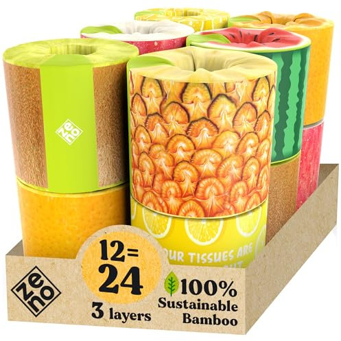 ZENO Organic Bamboo Toilet Paper 3 Ply - Sustainable Toilet Paper - 12 Jumbo Rolls & 350 Sheets Per Roll - Septic Safe - 100% Natural - PFAS & BPA Free - FSC Certified