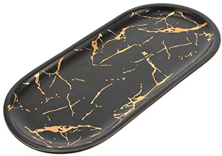 Hoement Plat en Céramique Marbré Noir, Assiette de Sushis pour Dessert Occidental, Présentoir à Bijoux, Facile à Nettoyer