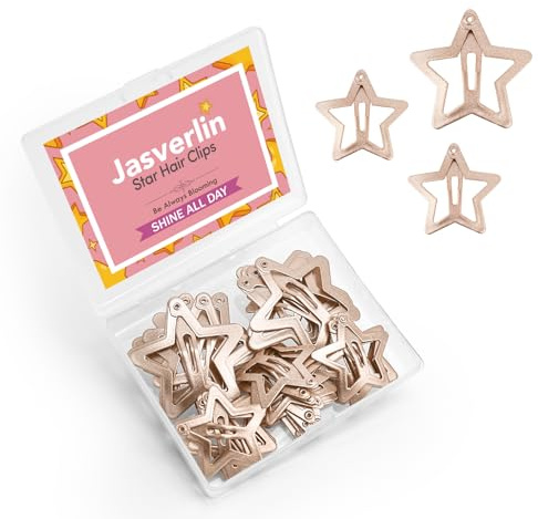 JASVERLIN 40Pcs 1.22 and 1.61 Star Clips, Small Metal Snap Hair Clips Fashion Accessories Cute Stars Barrettes for Women Girls Non Slip (Matte Rose Gold)