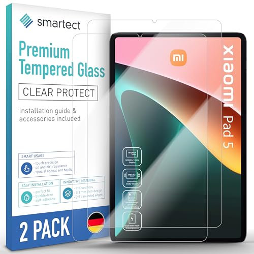 smartect Verre Trempé [2 Pièces, Clear] pour Xiaomi Pad 5 / Pad 5 Pro 11.0 (NEW), Protecteur d'écran en Verre HD Anti Rayures, Sans Bulles, Dureté 9H, 0.3mm Ultra Transparent, Ultra Résistant