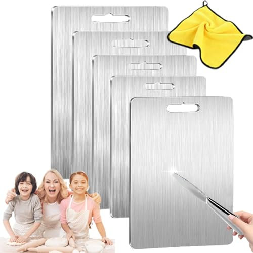 XIANGSHI Yamato Planche à découper, Double Face en Titane et Acier Inoxydable, Non Toxique, adaptée aux Couteaux, Durable pour Cuisine et Camping (13.4 * 9 in)