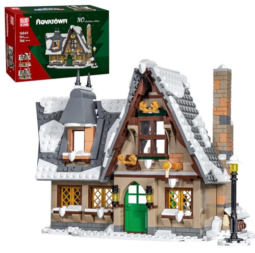 Mould King 16049 Weihnachten Haus MOC Weihnachtshaus-Straßenszenenmodell Klemmbausteine Bausatz (766 Teile) Kreativserie abnehmbare zweistöckige Struktur des Hauses Weihnachten 2024