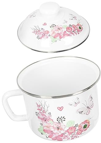 Zerodeko Enamel Rice Bowl Lid Large Serving Bowl Retro Style Food Storage Container for Family and Hotel Use