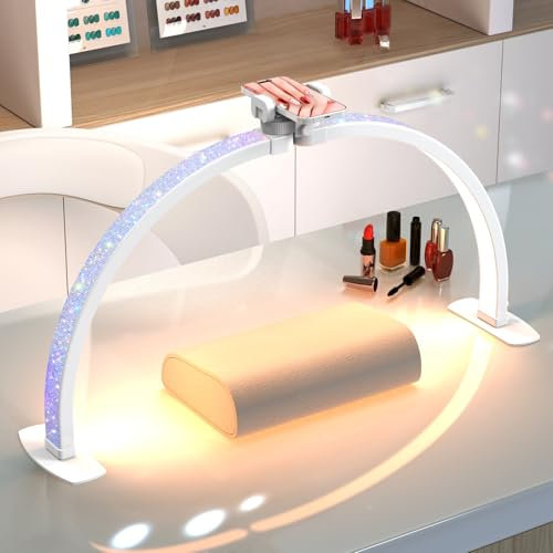 SLYFTE - Professional Large Half Moon Nail Computer Light with Phone Holder, Nail Technique Arch Light for Manicure Table (White, L)
