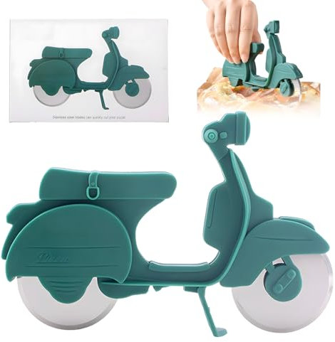 svpfuo Pizzaschneider Lustig, Pizzaroller, Motorrad Pizzaschneider, Neuheit Pizza Cutter, ein Pizzaschneider mit Einem Doppelt Scharfen Messerrad und Ständer, ein Lustiges Pizzamesser