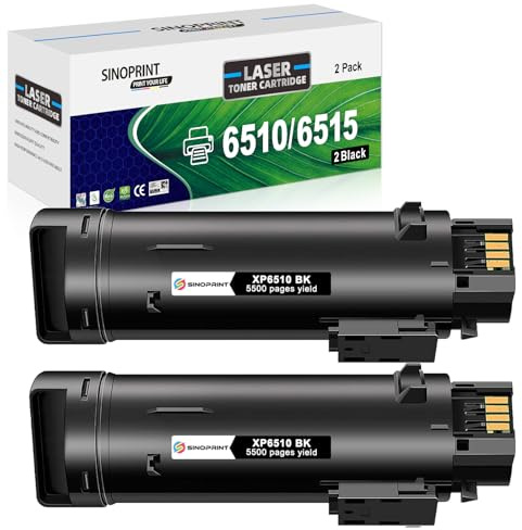 SINOPRINT 6510 6515 Toner Kompatibel für Xerox Phaser 6510XL 6515XL | für Xerox Phaser 6510N 6510DN 6510DNI 6510DNM WorkCentre 6515N 6515DN 6515DNM 6515DNI (2 Schwarz)