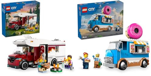 LEGO City Ferienabenteuer Wohnmobil + Donut-Lkw Geschenkideen für Geburtstage & Feiertage Kreative Bauspielzeuge 60454 + 60452