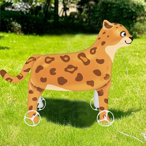 Nine San Walking Leopard Luftballons Stehend Leoparden Folienballon with Wheels Gepard Walker Waldtiere Geschenk Geburtstag Deko