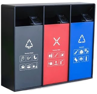 Dh2yjnbf3 recycling bins 120L Outdoor Trash Can Triple Bin Square Metal Trash Can, Modern Household Commercial Large Trash Can (With Ashtray) outdoor bin