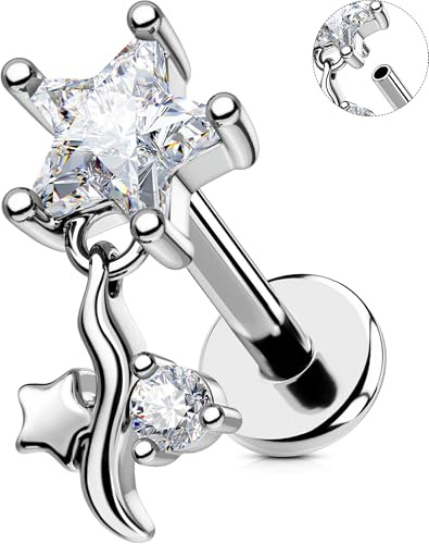 OUFER 16G Blume Helix Earring Innengewinde 316L-Chirurgenstahll Conch Piercing Tragus Ring Klar CZ Knorpel Ohrpiercing für Damen 6 mm Flat Cartilage Lip Stud