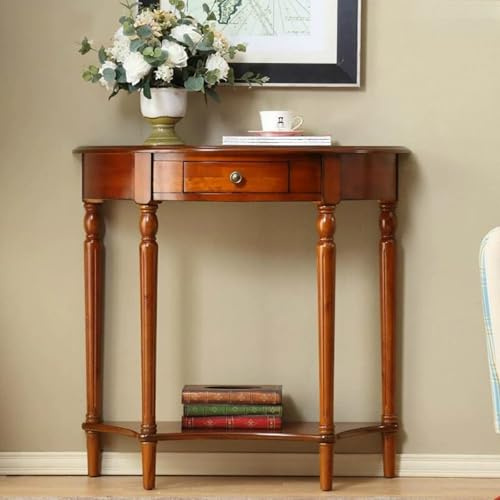 Consolle a mezzaluna con cassetto, tavolo da ingresso in legno massello, credenza vittoriana a semicerchio per soggiorno, foyer, veranda (80 cm di larghezza x 30 cm di profondità x 80 cm di altezza, c