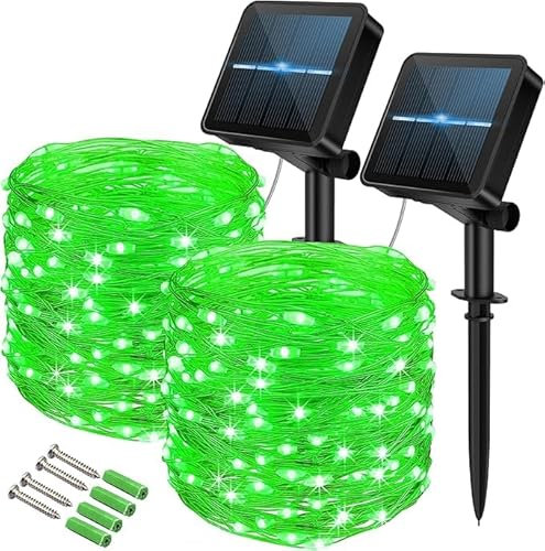 Vulisox Solar String Lights Outdoor, Fairy Lights Waterproof, 2 Pack Total 12M/ 40Ft 120LEDS/ 8 Mode Copper Wire Solar Lights Outdoor Garden for Party, Trees, Camping, Decorations (Green)