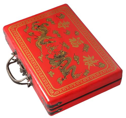 LRXIYODE Portable Mahjong Box Vintage Mahjong Aufbewahrungsbehälter Mit Praktischem Griff Für Zuhause Und Unterwegs Teiliges Rot