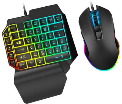 QUXVUIS Tastiera cablata con una sola mano Mouse 39 tasti Gaming Single Hand Key Board Gamer Half Keyboard Set per Phone PC Tablet