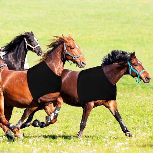 Sadnyy 2 Pcs Equestrian Horse Supplies Stretch Horse Shoulder Guard Gear Vest Anti-rub Bib Chest Saver Protector for Protection from Insect Pests and UV Protection(L,Black+Black)