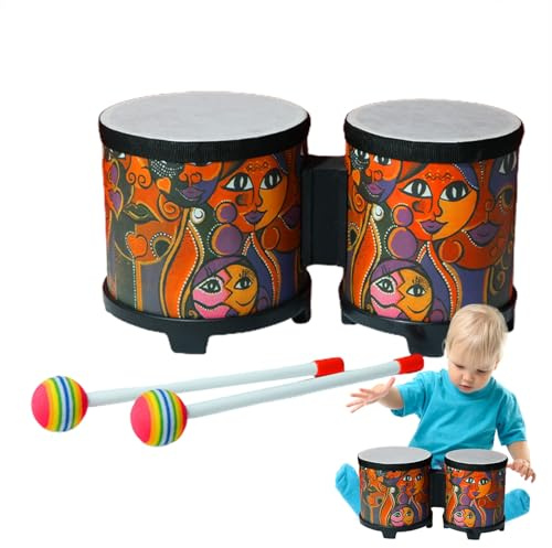 Bongo Drum Musikspielzeug aus Holz für Kinder mit vibrierenden Drumstick-Paaren | Schlaginstrument für Anfänger, lustiges Rhythmusspiel für frühes Lernen, das Sperma-Geschenk