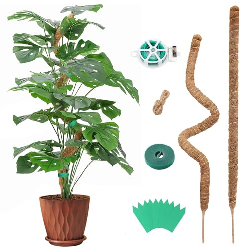 Zhiaek 120CM*2 Pièces Tuteur Monstera Flexible avec Accessoires Tuteur Plante Grimpante Fibre de Coco Plant Support Maison Jardin de Support de Plantes
