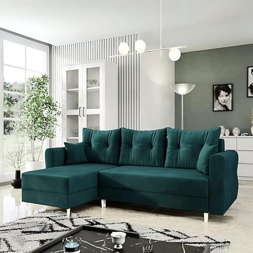 Agritrade AK Zako L Corner Sofa Bed with Storage – Reversible Chaise & Pull-Out Guest Bed (Turquoise)