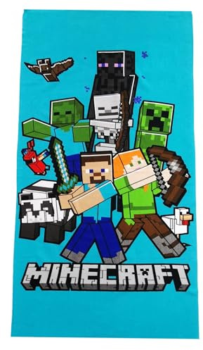 Minecraft Badetuch Handtuch Strandtuch Duschtuch für Mädchen und Jungen | - 70x140 cm Mikrofaser nach Oeko Tex Standard mit Creeper Steve Alex Motiven