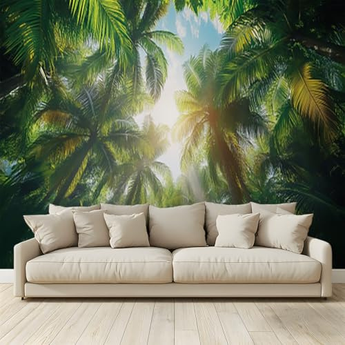 MKBKLI Papier Peint Panoramique Feuillage palmier vert Murale 3D Intissé Fresque Poster Décoration Fond De Mur Tv Salon Chambre 250 (H) x 175 (L) cm