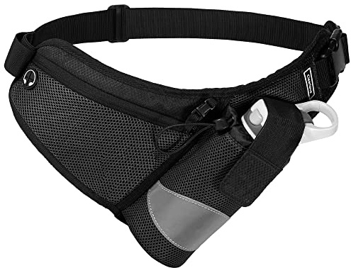 Garvee Ceinture de Course avec Porte-Bouteille – Sac Banane réfléchissant, Poche zippée, Taille Ajustable – pour Jogging, randonnée, Cyclisme, Fitness – Noir, Taille Originale