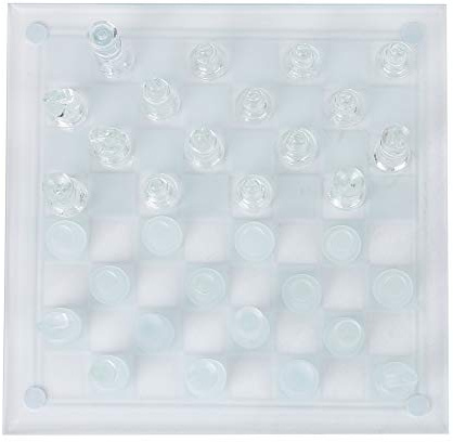Picysa Juego de Ajedrez de Cristal de 25x25 Cm, Ajedrez Internacional de Cristal Pulido Opaco con 32 Piezas de para Noches de Juegos Familiares