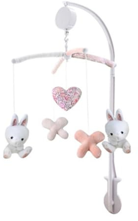 DOMIVA Mobile musical Lapinou - Arche PVC - Peluches amovibles - Blanc/rose - 34 x 65 cm