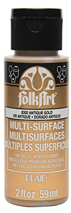FolkArt Multi-Surface Metallic Acrylic Paint, Antique Gold, 59 ml (Pack of 1)