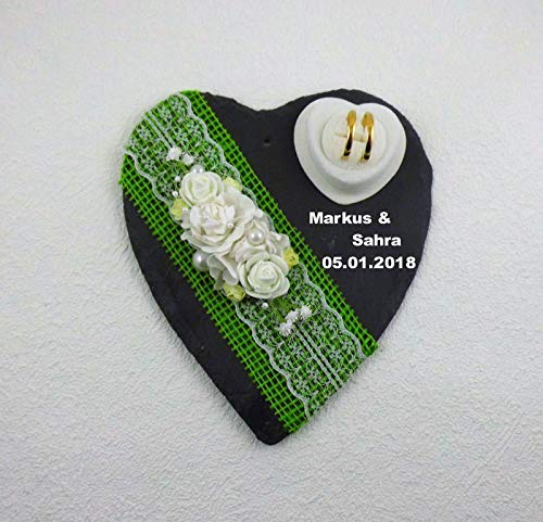 Ringkissen Schiefer Ringhalter Hochzeit Beschriftung Herz Eheringe