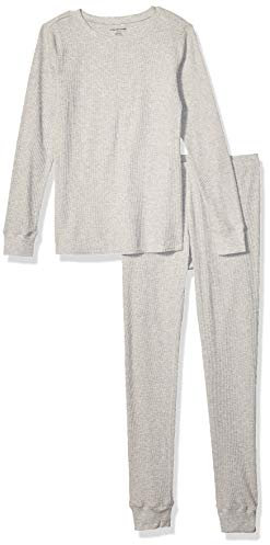 Amazon Essentials Set Pigiama a Nido d’Ape vestibilità Attillata, 2 Pezzi a Manica Lunga Donna, Grigio Puntinato, S