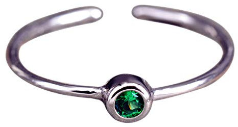 NicoWerk Damen Silberring Schmal aus 925 Sterling Silber mit Stein Schlicht Grün Zirkonia Verstellbar Offen SRI412