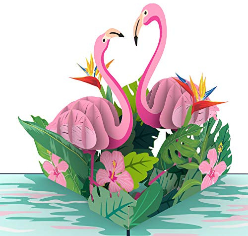 UNIPOP Flamingo Pop Up Card, Paper Anniversary Card for Wife, Husband, Parents, Valentine's Day Card for Her, 1st Wedding Anniversary Card