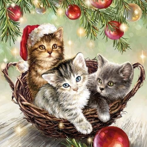 20 Servietten Weihnachtsk?tzchen im Korb als festliche Tischdeko für Tierliebhaber 33x33cm