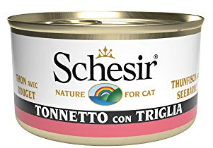 Schesir Cat Jelly Thunfisch mit Seebarbe, Katzenfutter nass in Gelee, 24 Dosen x 85 g